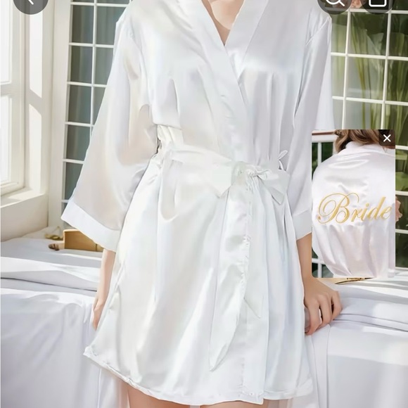 White Satin "Bride" Robe with Gold Script - Picture 3 of 3